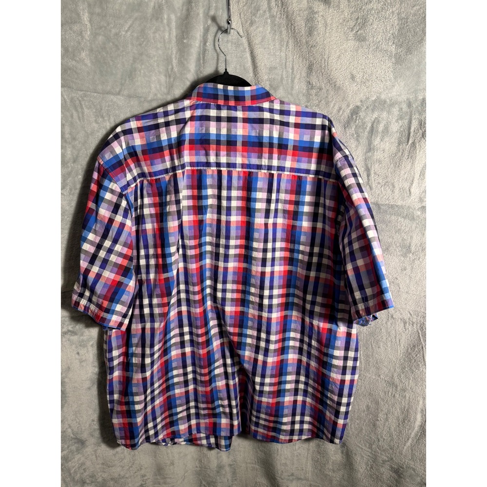 Robert Graham Mens 4XL Plaid Short Sleeve Button Up Shirt Red Blue White Multi - Picture 2 of 7
